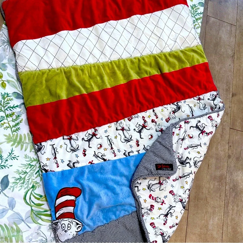 Dr. Seuss Baby Color Block Reversible Crib Quilt Comforter Patchwork Play Mat